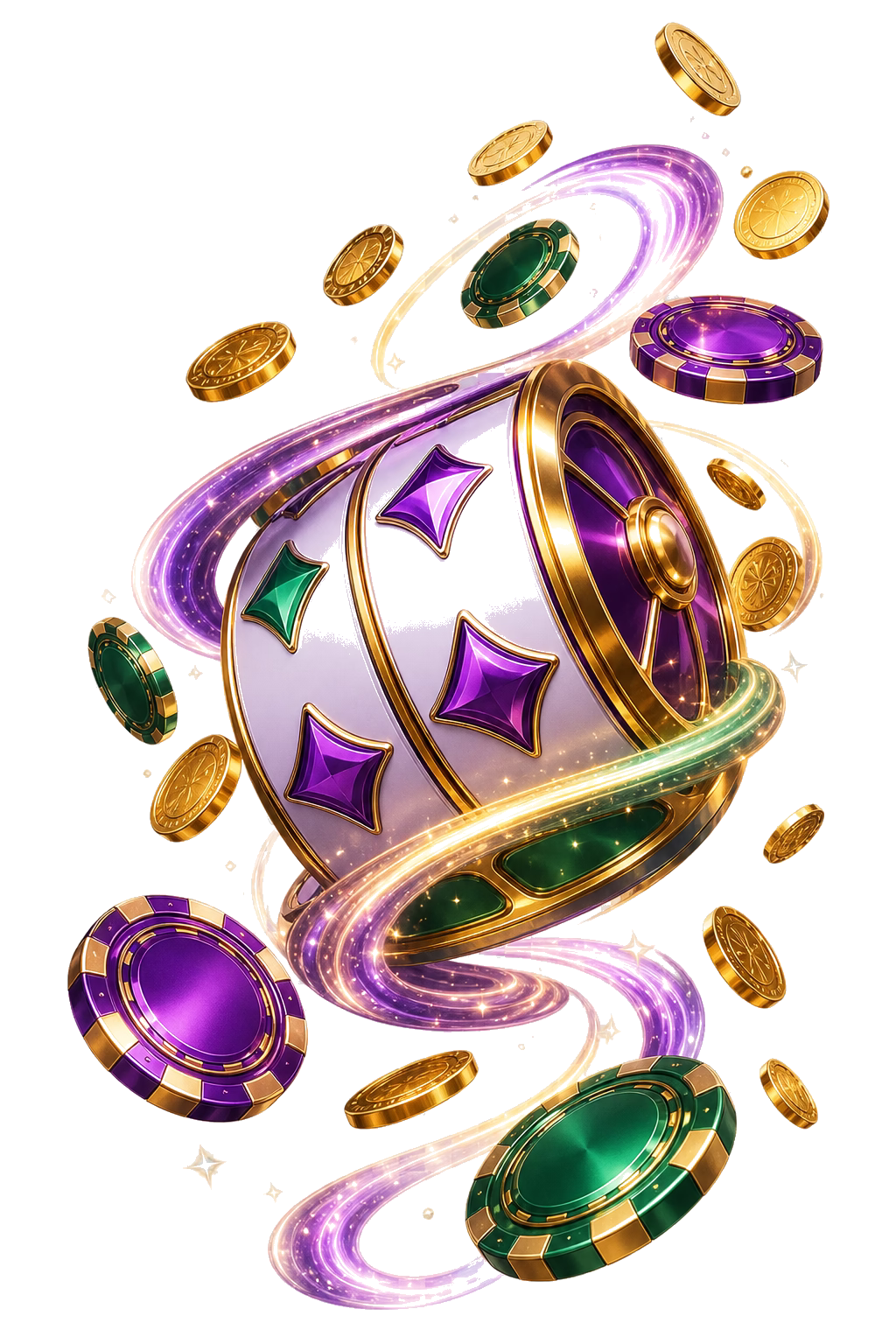 Cazimbo Freispiele mit Slot-Walzen, Chips und violett-grünen Casinoelementen